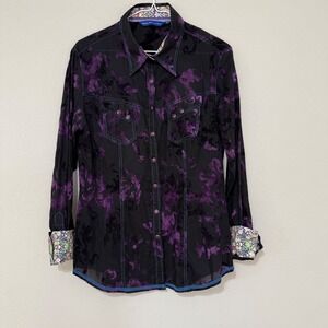 Georg Roth Black & Purple Velvet Burnout Pearl Snap Women's XL